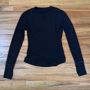 Lululemon Pullover Long Sleeve Crew Top Women’s 4 🖤 BLACK Cross Front Hem RARE!